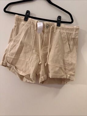 American Eagle Outfitters Cream Drawstring Utility Jean Shorts